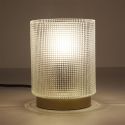 Lampe à poser en verre fumé embossé blanc socle doré