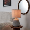 Lampe à poser en terre cuite embossée argent et abat-jour lin (H40cm)