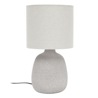 Lampe à poser en terre cuite embossée argent et abat-jour lin (H40cm)