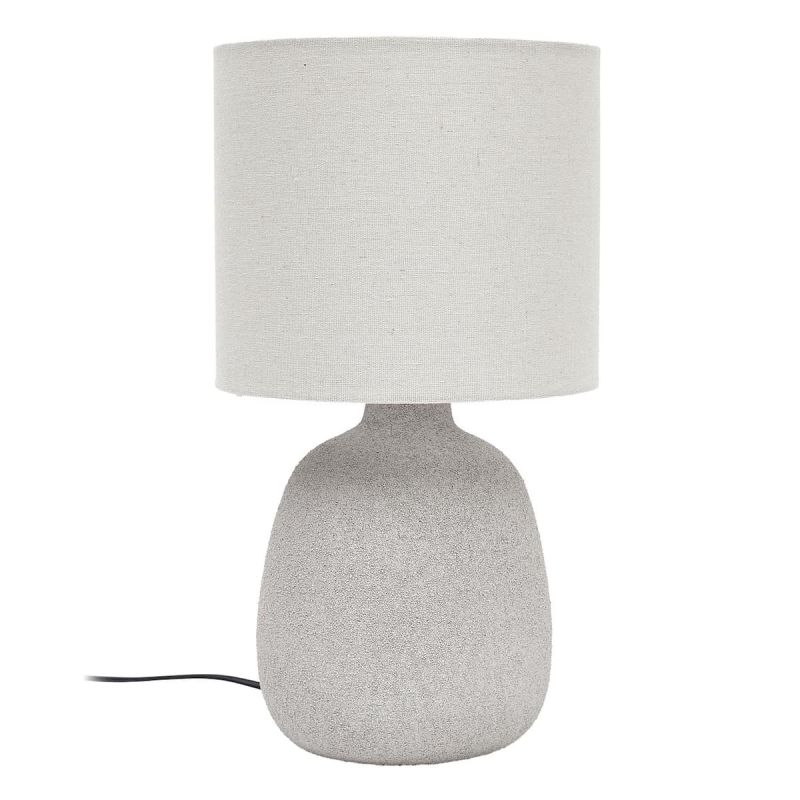 Lampe à poser en terre cuite embossée argent et abat-jour lin (H40cm)