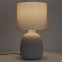 Lampe à poser en terre cuite embossée argent et abat-jour lin (H40cm)