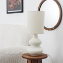 Lampe à poser en terre cuite crème et abat-jour lin (H50cm)