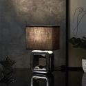 Lampe à poser carrée porcelaine argentée finition chromée (H32,5cm)