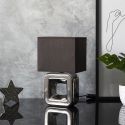 Lampe à poser carrée porcelaine argentée finition chromée (H32,5cm)