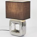 Lampe à poser carrée porcelaine argentée finition chromée (H32,5cm)