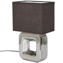 Lampe à poser carrée porcelaine argentée finition chromée (H32,5cm)
