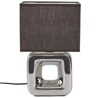 Lampe à poser carrée porcelaine argentée finition chromée (H32,5cm)