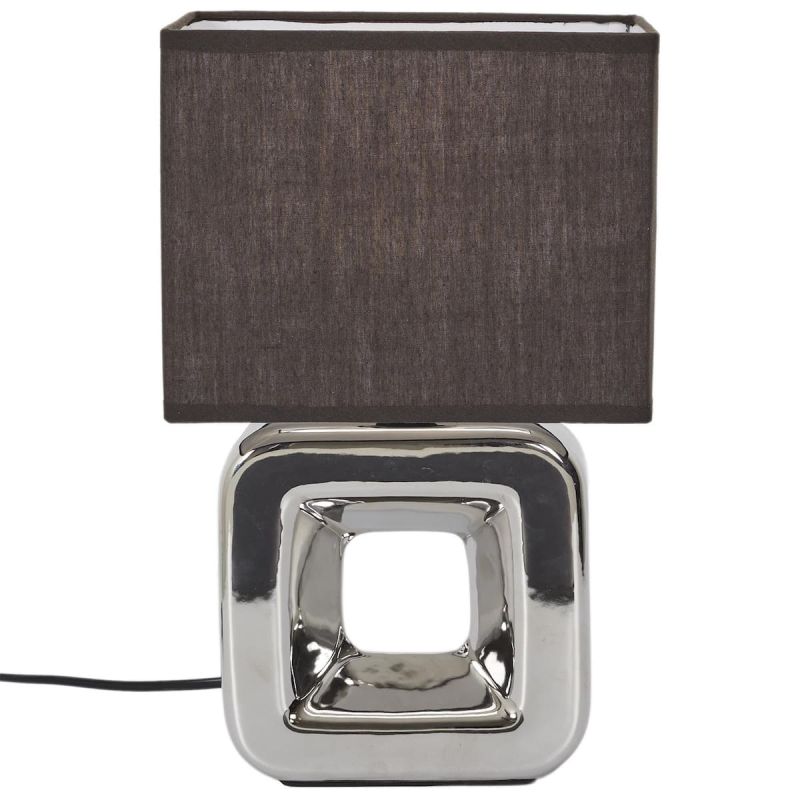 Lampe à poser carrée porcelaine argentée finition chromée (H32,5cm) Lampe à poser carrée porcelaine argentée finition chromée (H32,5cm)