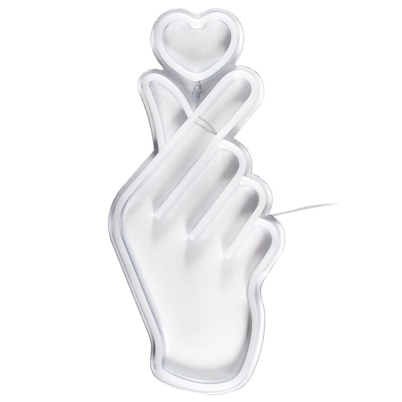 Lampe led effet néon mural coeur sur la main avec port USB