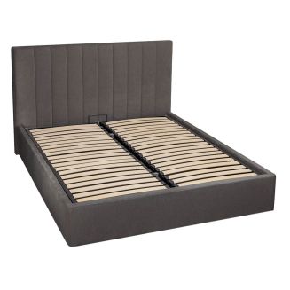 HARVEY - Lit coffre 180x200cm 22 lattes avec tête de lit 114cm tissu velours gris