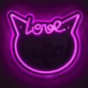 Miroir lumineux chat love kawaii rose style néon avec port USB