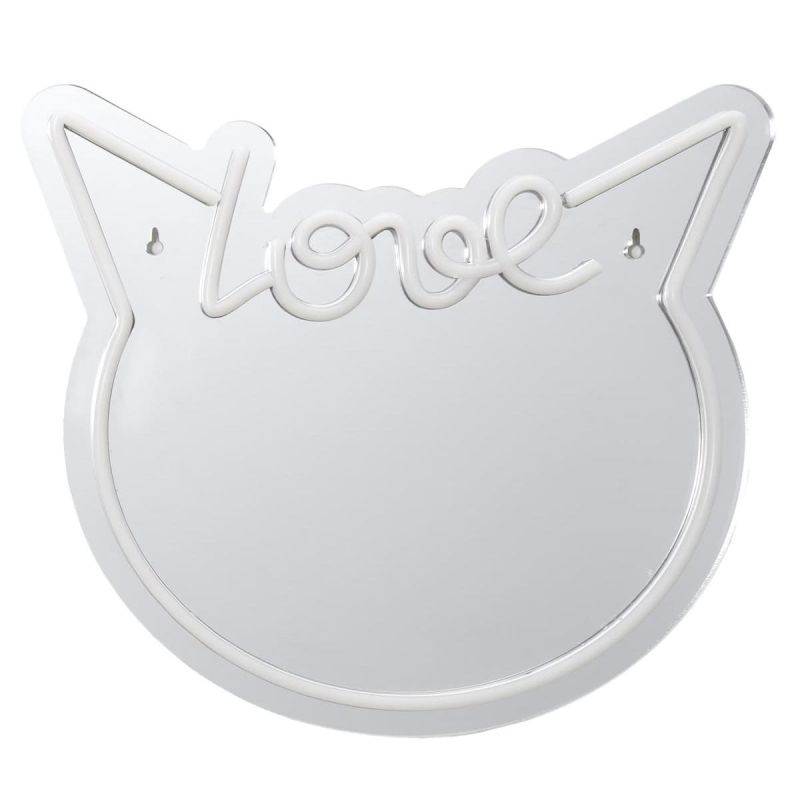 Miroir lumineux chat love kawaii rose style néon avec port USB