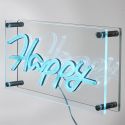 Lampe led effet neon décorative acrylique happy bleu avec port USB