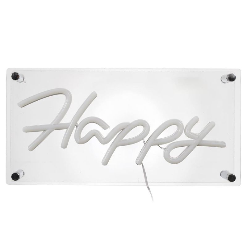 Lampe led effet neon décorative acrylique happy bleu avec port USB