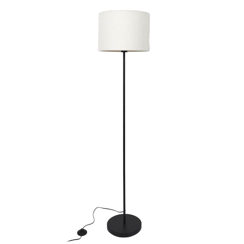 Lampadaire en métal noir avec abat-jour en bouclette (H150cm)