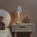 Lampe à poser blanche abat-jour étoiles ajouré rechargeable USB-C