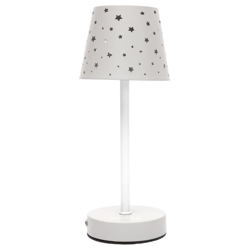 Lampe à poser blanche abat-jour étoiles ajouré rechargeable USB-C