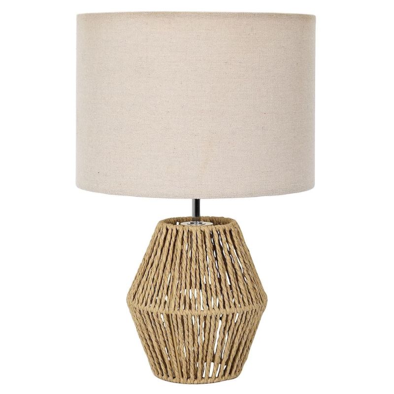 Lampe à poser en corde tressée naturel et abat-jour lin (H40cm)