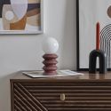 Lampe à poser céramique terracotta abat-jour globe (H41cm) sur piles