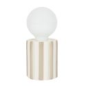 Lampe à poser céramique rayé taupe et blanc abat-jour globe (H17cm) sur piles