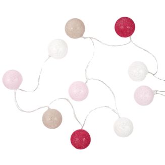 Guirlande lumineuse intérieur 10 boules led rose, beige et blanc (L1m65)
