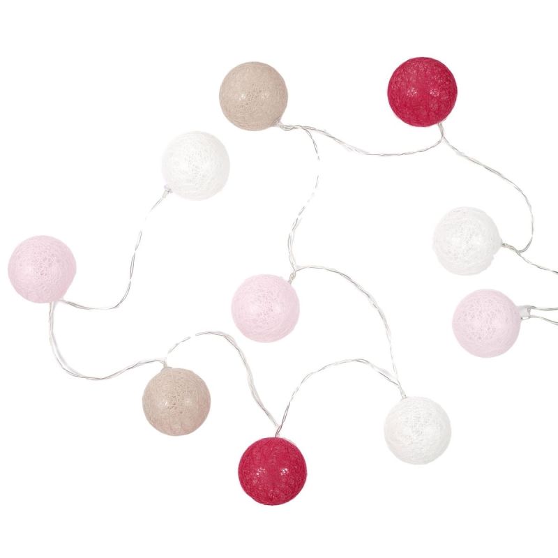 Guirlande lumineuse intérieur 10 boules led rose, beige et blanc (L1m65) Guirlande lumineuse intérieur 10 boules led rose, beige et blanc (L1m65)