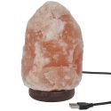 Lampe de sel décorative socle bois (H17cm) avec connexion USB
