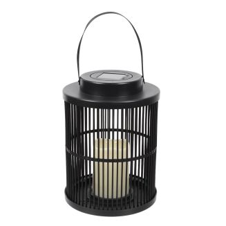 Lanterne solaire led effet bougie, en polypropylène noir avec anse (H25 cm)