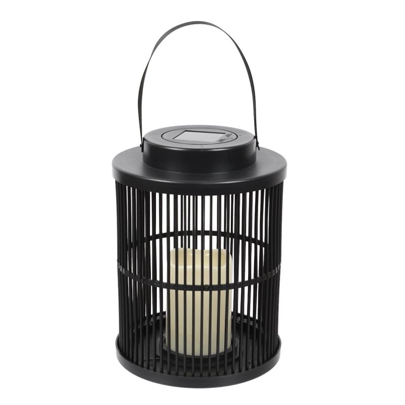 Lanterne solaire led effet bougie, en polypropylène noir avec anse (H25 cm) Lanterne solaire led effet bougie, en polypropylène noir avec anse (H25 cm)