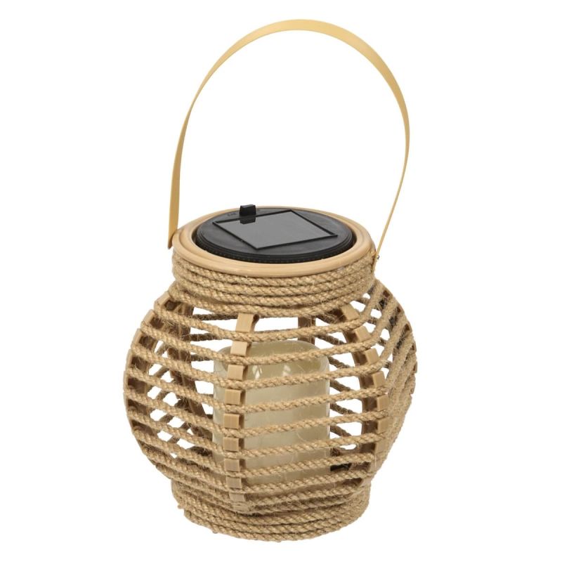 Lanterne solaire led effet bougie, en polypropylène beige avec anse (H15 cm)