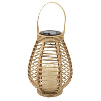 Lanterne solaire led effet bougie, en polypropylène beige avec anse (H26,5 cm)