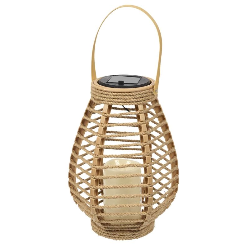 Lanterne solaire led effet bougie, en polypropylène beige avec anse (H26,5 cm) Lanterne solaire led effet bougie, en polypropylène beige avec anse (H26,5 cm)