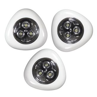 3 lampes led à pression blanc sans file avec fixation adhésive