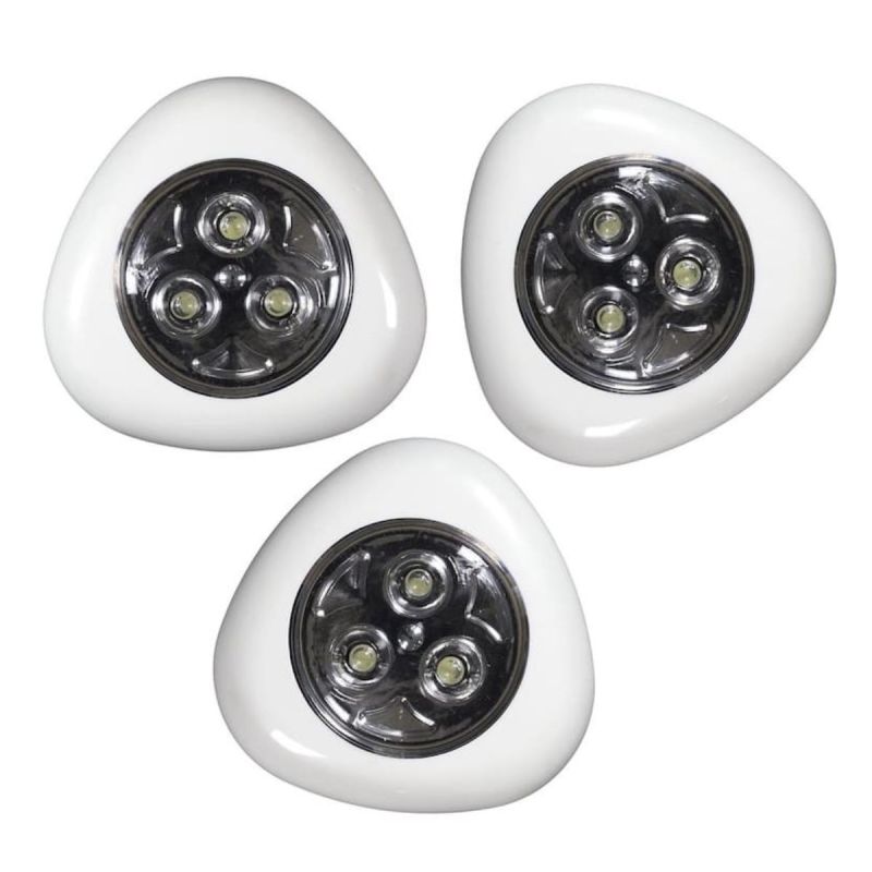3 lampes led à pression blanc sans file avec fixation adhésive 3 lampes led à pression blanc sans file avec fixation adhésive