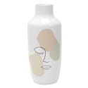 Vase en céramique blanc avec visage abstrait (H29 cm)