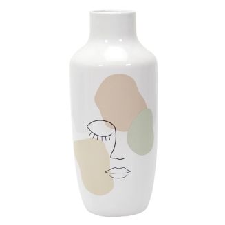 Vase en céramique blanc avec visage abstrait (H29 cm)