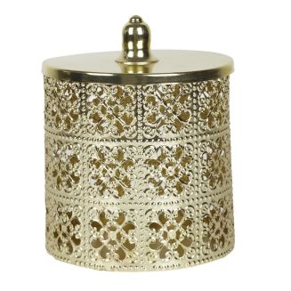 Boîte décorative en fer doré avec couvercle style marocain (H14,8 cm)