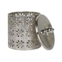 Boîte décorative en fer argenté avec couvercle style marocain (H14,8 cm)