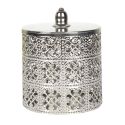 Boîte décorative en fer argenté avec couvercle style marocain (H14,8 cm)