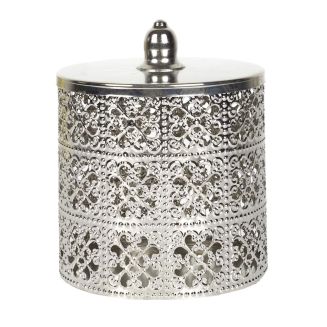 Boîte décorative en fer argenté avec couvercle style marocain (H14,8 cm)