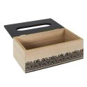 Boîte à mouchoirs en bois naturel avec motif marocain noir