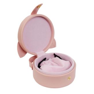 Boîte à bijoux en forme de chat rose en polyuréthane avec son pochon en polyester