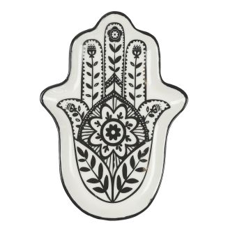 Vide-poche en céramique noir et écru motif main de Fatma
