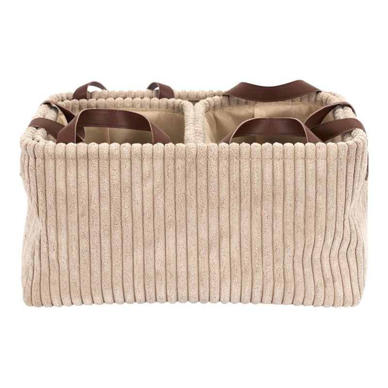 3 paniers gigognes en velours côtelé taupe avec poignée 3 paniers gigognes en velours côtelé taupe avec poignée