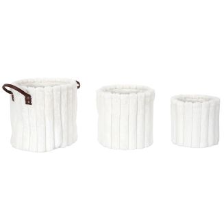 3 paniers gigognes effet fourrure blanc avec poignée