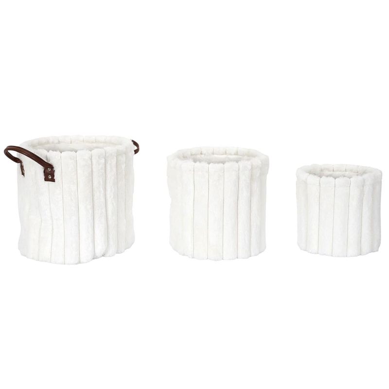 3 paniers gigognes effet fourrure blanc avec poignée 3 paniers gigognes effet fourrure blanc avec poignée