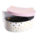 2 boîtes de rangement en carton forme chat coloris rose et noir