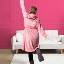 Robe de chambre sherpa rose pour femme avec broderie "femme de ouf"