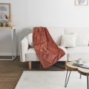 Plaid Flanelle 120x150cm Embossé Motif Feuilles Terracota