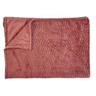Plaid Flanelle 120x150cm Embossé Motif Feuilles Terracota